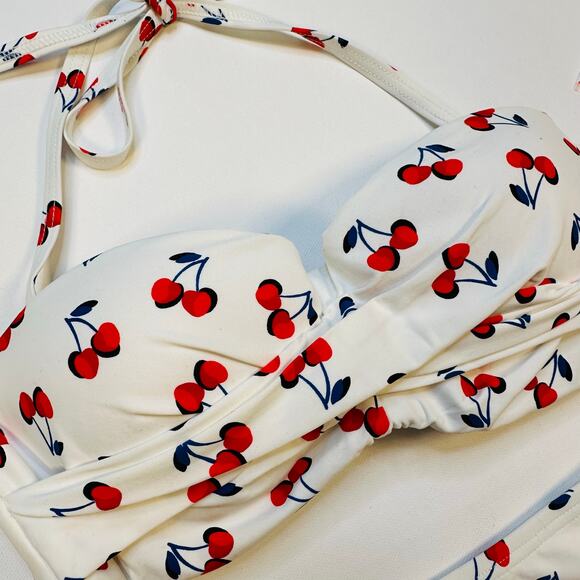 Kate Spade New York Cherry Toss Bandeau Bikini Top and High Waist Bottom - Picture 6 of 10